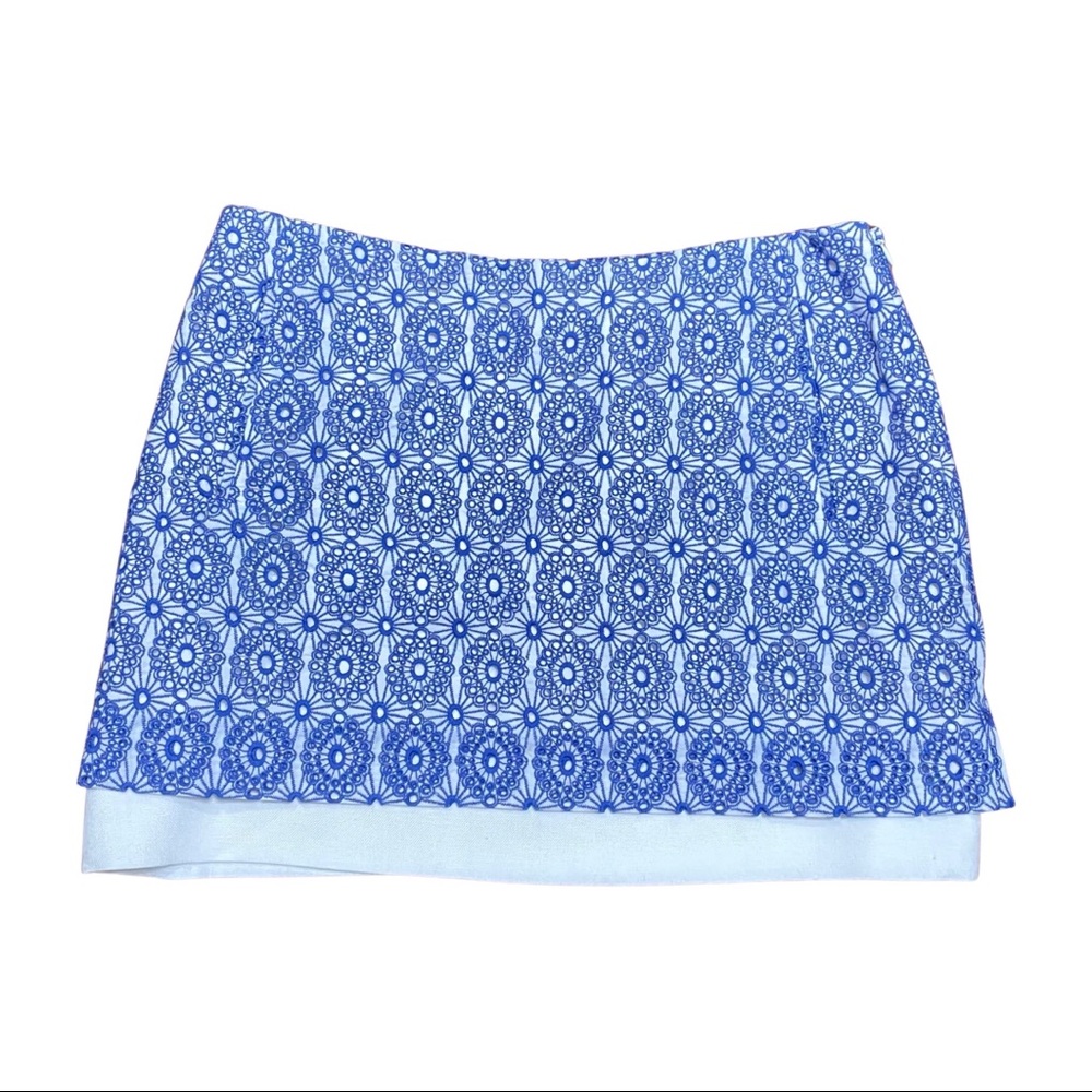 DVF Diane von Furstenberg Elley Mine Lace Eyelet Blue White Mini Skirt Size 8